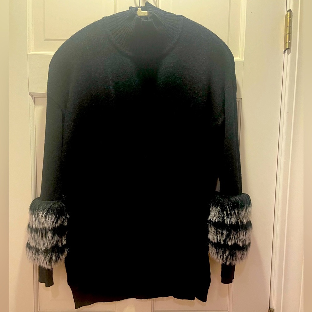 Gorgeous black sweater with fur cuffs